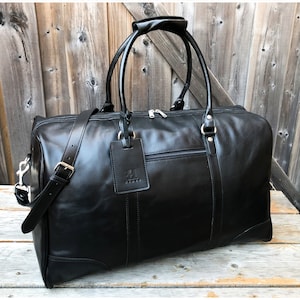 Sac polochon en cuir, sac week-end en cuir, sac de voyage en cuir noir, sac de sport, sac de voyage en cuir pleine fleur, cadeaux d'anniversaire en cuir