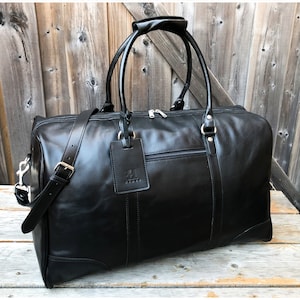 Leather Duffel Bag, Leather Weekender Bag, Black Leather Travel Bag, Gym Bag, Full Grain Leather Overnight Bag, Leather Anniversary Gifts