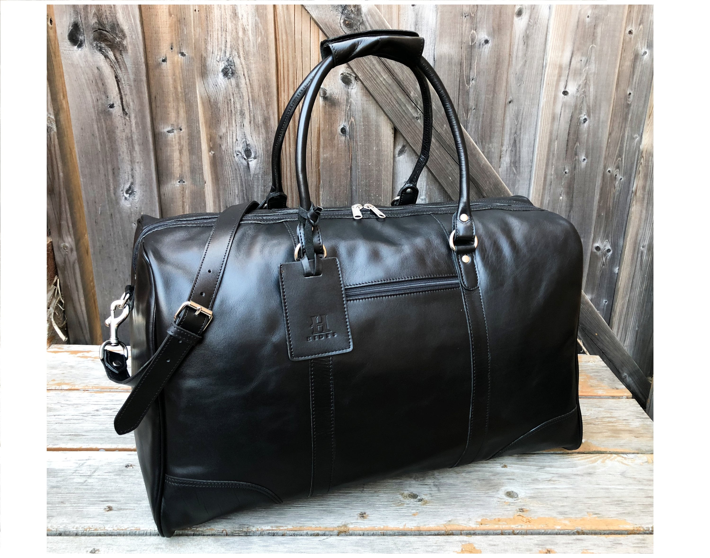 Leather Duffel Bag Leather Weekender Bag Black Leather 