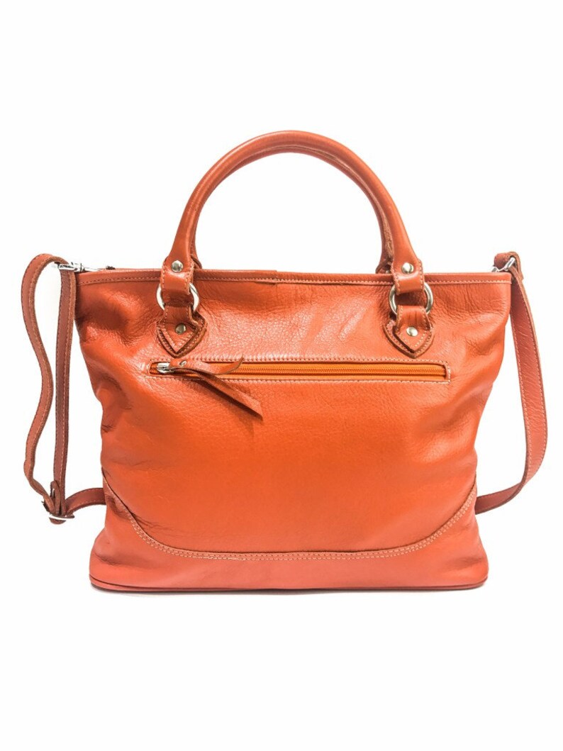 Full Grain Leather Handbag Orange Leather Purse Women's Etsy