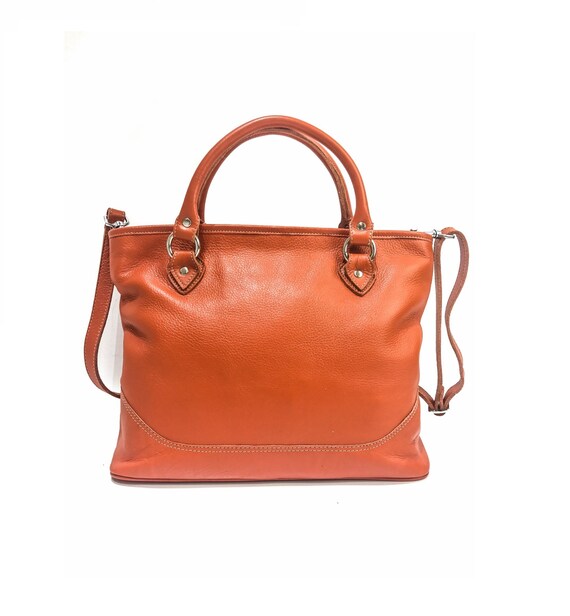 Full Grain Leather Handbag Orange Leather Purse Women's Etsy
