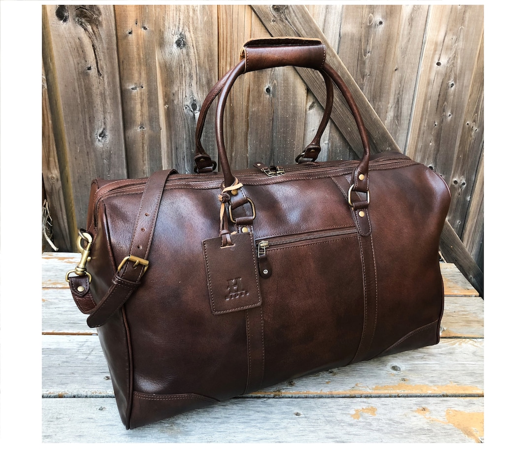 Leather Duffle Bag Men, Personalized Handmade Weekender Bag, Overnight ...