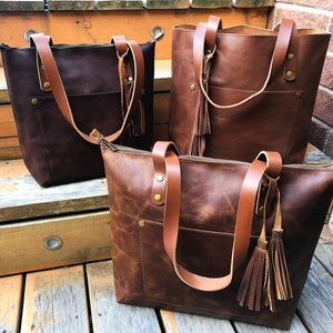 Sac fourre-tout en cuir pour femme Sac fourre-tout personnalisé avec fermeture à glissière Sac seau en cuir véritable de voyage Sac à main essentiel Cadeau de Noël pour elle