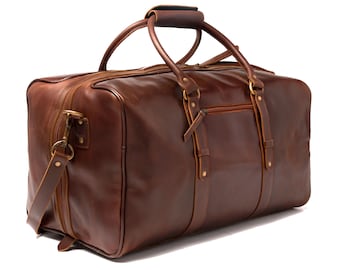 Full Grain Leather Duffel Bag, Personalized Leather Weekender Travel Luggage Overnight Duffle Bag Gifts For Men Leather Anniversary Gifts