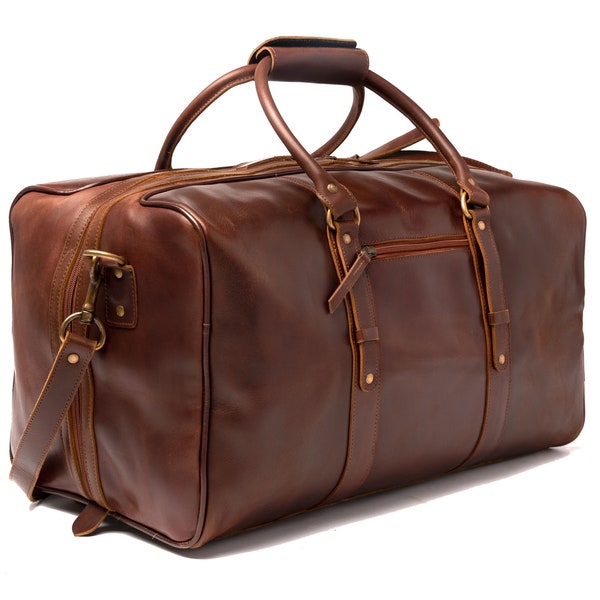 Sac de voyage en cuir pleine fleur, bagage de voyage en cuir personnalisé pour week-end, sac de voyage de nuit en cuir, cadeaux pour homme, cadeaux d'anniversaire en cuir