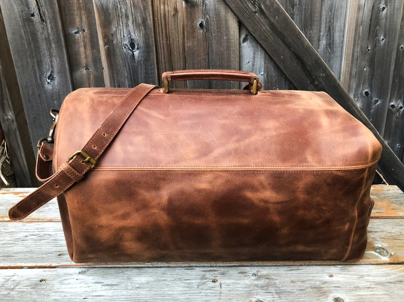 Leather Duffle Bag Men Personalized Military Style Travel Etsy