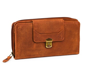 Portafoglio da donna in pelle, portafoglio da donna personalizzato con cerniera e scomparto per cellulare, portafoglio con monogramma, regalo di Natale per lei, fatto a mano