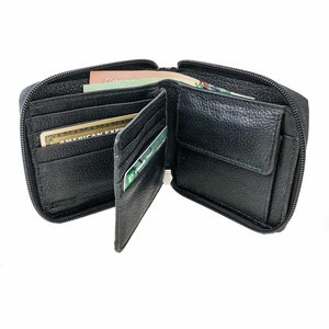 Leren portemonnee broekzak, volnerf leer gepersonaliseerde rits rond dubbelgevouwen aangepaste gegraveerde portemonnee, kerstcadeau voor hem, vriend, vader
