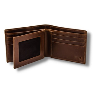 Carteira de couro masculina, carteira de identidade personalizada com dobra dupla, carteira de couro marrom masculina, presentes de Natal para ele, pai e namorado, presente para padrinhos