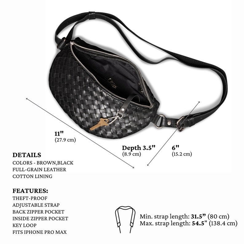 Leather Belt Bag For Women Personalised Bum Bag For Travelling Full Grain Leather Fanny Pack Woven Leather Crossbody Bags For Her zdjęcie 10
