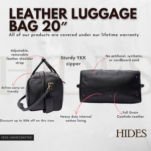 Full Grain Leather Duffle Bag, Personalized Leather Duffel Travel Weekender Luggage Overnight Bag, Christmas Gifts For Him, Monogram Bag image 4