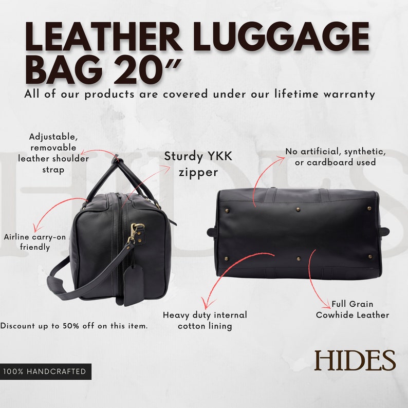 Full Grain Leather Duffle Bag, Personalized Leather Duffel Travel Weekender Luggage Overnight Bag, Christmas Gifts For Him, Monogram Bag image 4