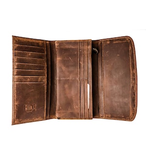 Personalized Full Grain Leather Trifold Wallet for Women - Fits Checkbook, iPhone, Cards - Minimalist Design, Cash Organizer - Ladies' Gift image 7