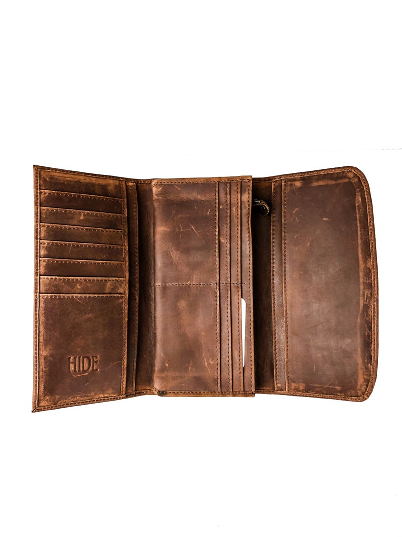 Personalized Full Grain Leather Trifold Wallet for Women - Fits Checkbook, iPhone, Cards - Minimalist Design, Cash Organizer - Ladies' Gift image 7