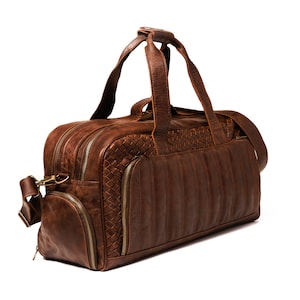 Leather Duffel Bag, Woven Leather Travel Bag, Full Grain Leather Weekender Luggage Carry on Duffle Includes Lifetime Warranty