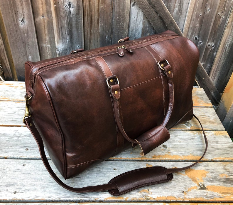 Leather Duffle Bag Men Personalized Handmade Weekender Bag Etsy