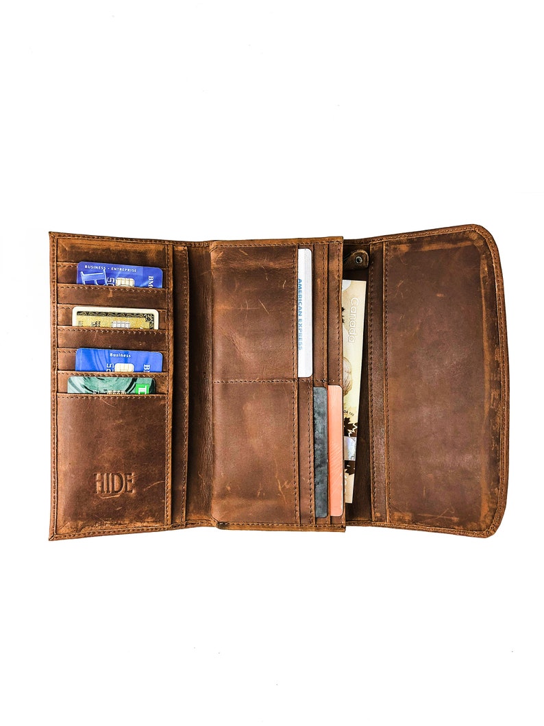 Personalized Full Grain Leather Trifold Wallet for Women - Fits Checkbook, iPhone, Cards - Minimalist Design, Cash Organizer - Ladies' Gift image 1