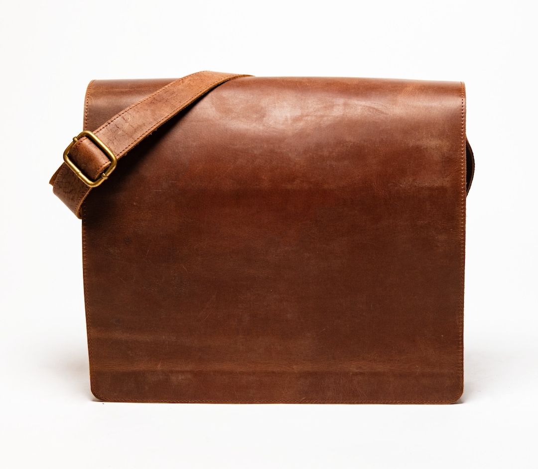 Full Grain Leather Messenger Bag, Brown Leather Laptop Bag Fits Macbook