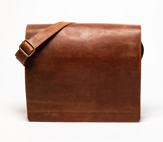 Full Grain Leather Crossbody Messenger Bag for Men