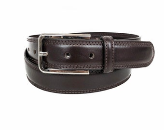 Ceinture en cuir pleine fleur, ceinture en cuir marron pour homme, cadeau garçons d'honneur, ceinture en cuir personnalisée, ceinture habillée en cuir, ceinture à double couture monogramme