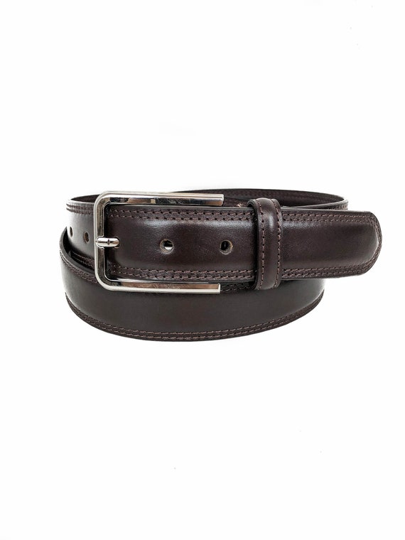 Full Grain Leather Belt, Brown Leather Belt Men, Groomsmen Gift, Personalized Leather Belt, Leather Dress Belt, Monogram Double Stitch Belt