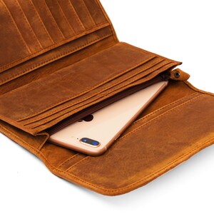 Personalized Full Grain Leather Trifold Wallet for Women - Fits Checkbook, iPhone, Cards - Minimalist Design, Cash Organizer - Ladies' Gift image 9