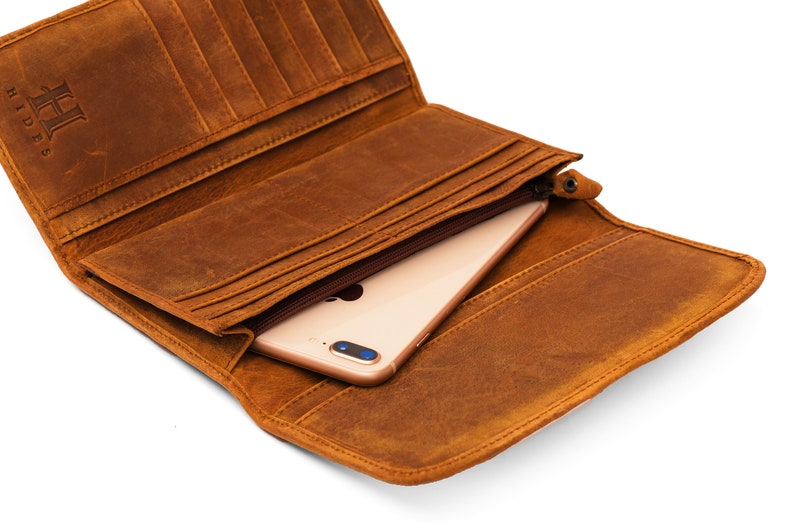 Personalized Full Grain Leather Trifold Wallet for Women - Fits Checkbook, iPhone, Cards - Minimalist Design, Cash Organizer - Ladies' Gift image 9