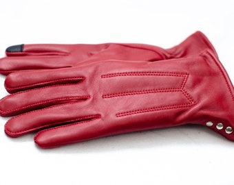 Leather Gloves Women, Red Leather Gloves, Womens Leather Gloves, Lambskin Winter Gloves, Thinsulate Lining, Gifts For Women, Christmas Gifts