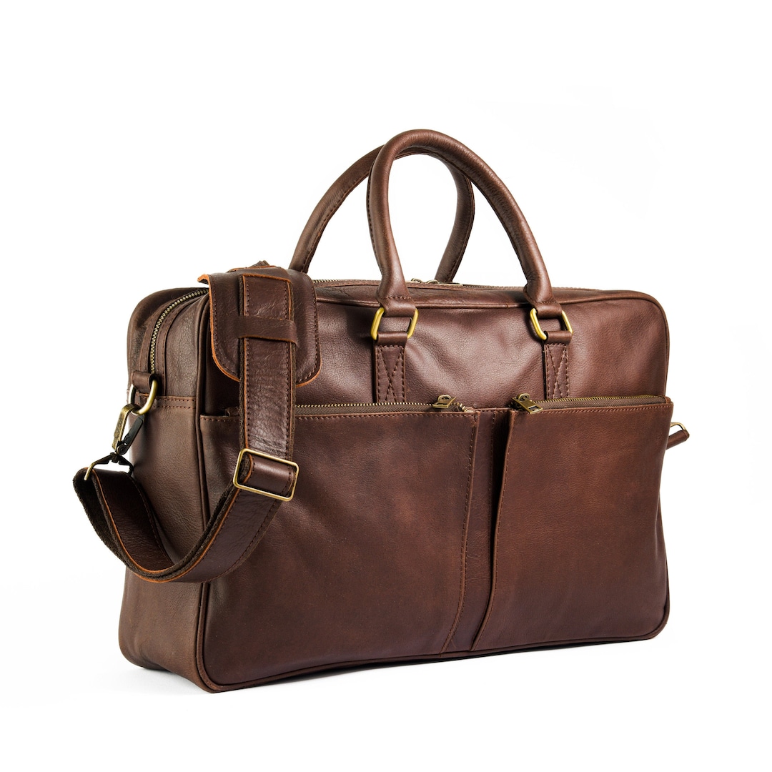 Leather Laptop Briefcase Men Personalized Messenger Bag Fits 17 Laptop