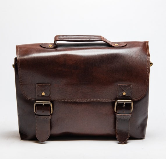Leather Laptop Briefcase Full Grain Leather Messenger Bag - Etsy