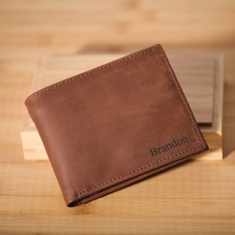 Cartera de cuero para hombre, regalos de aniversario de cuero, cartera de cuero personalizada, cartera con monograma para hombre, para él, papá, novio, cartera personalizada imagen 2