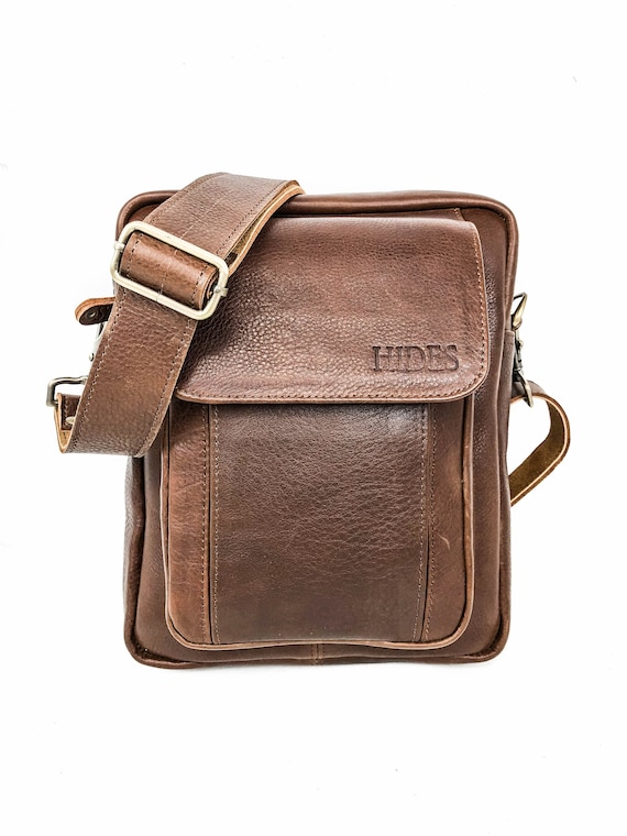 Men's Genuine Leather Messenger Bag Retro Small Crossbody Shoulder Bag for  Men Flap Over Man Purse Fits 10 Inch Tablet, Brown