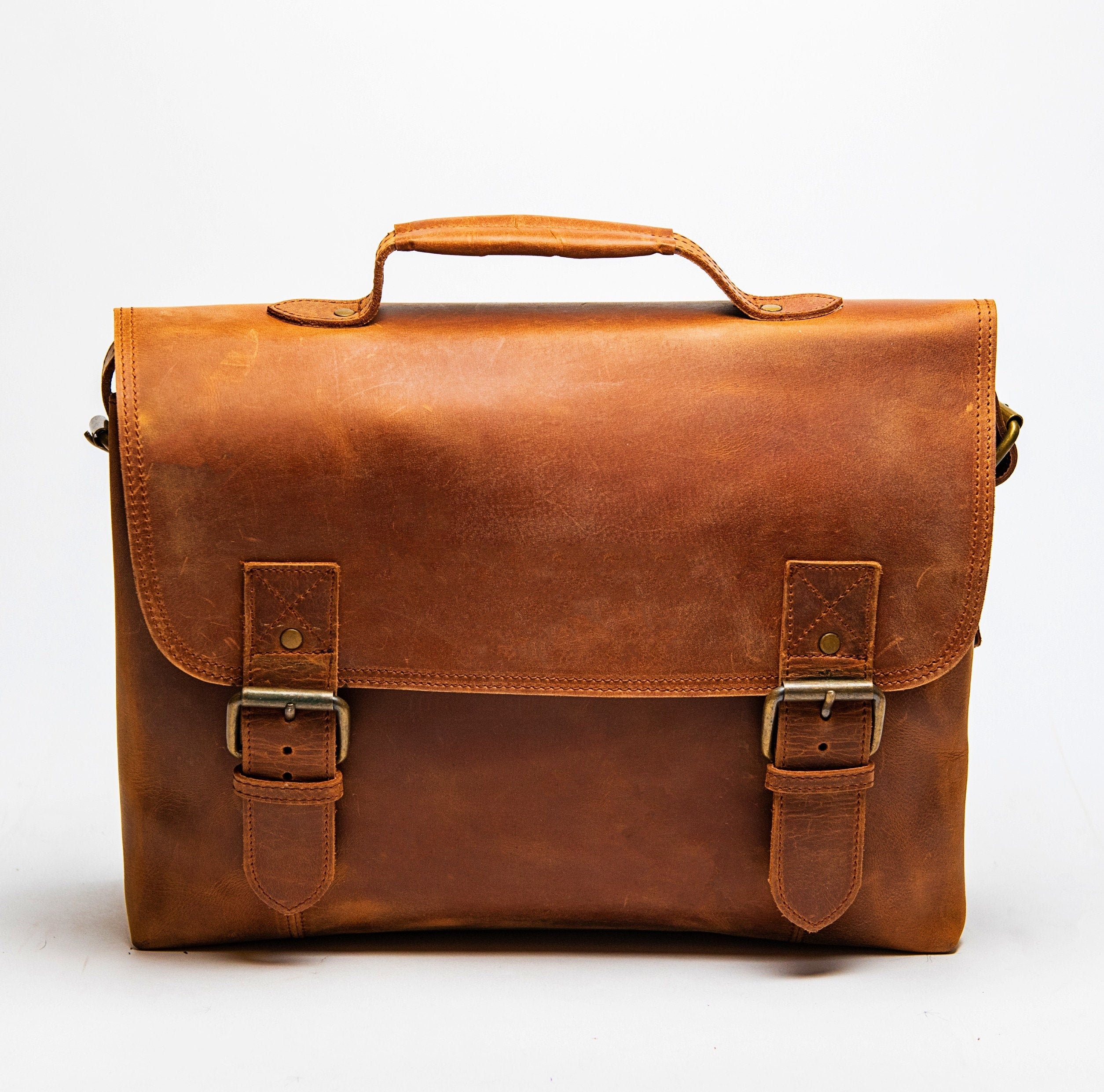 Leather Laptop Briefcase Full Grain Leather Messenger Bag | Etsy