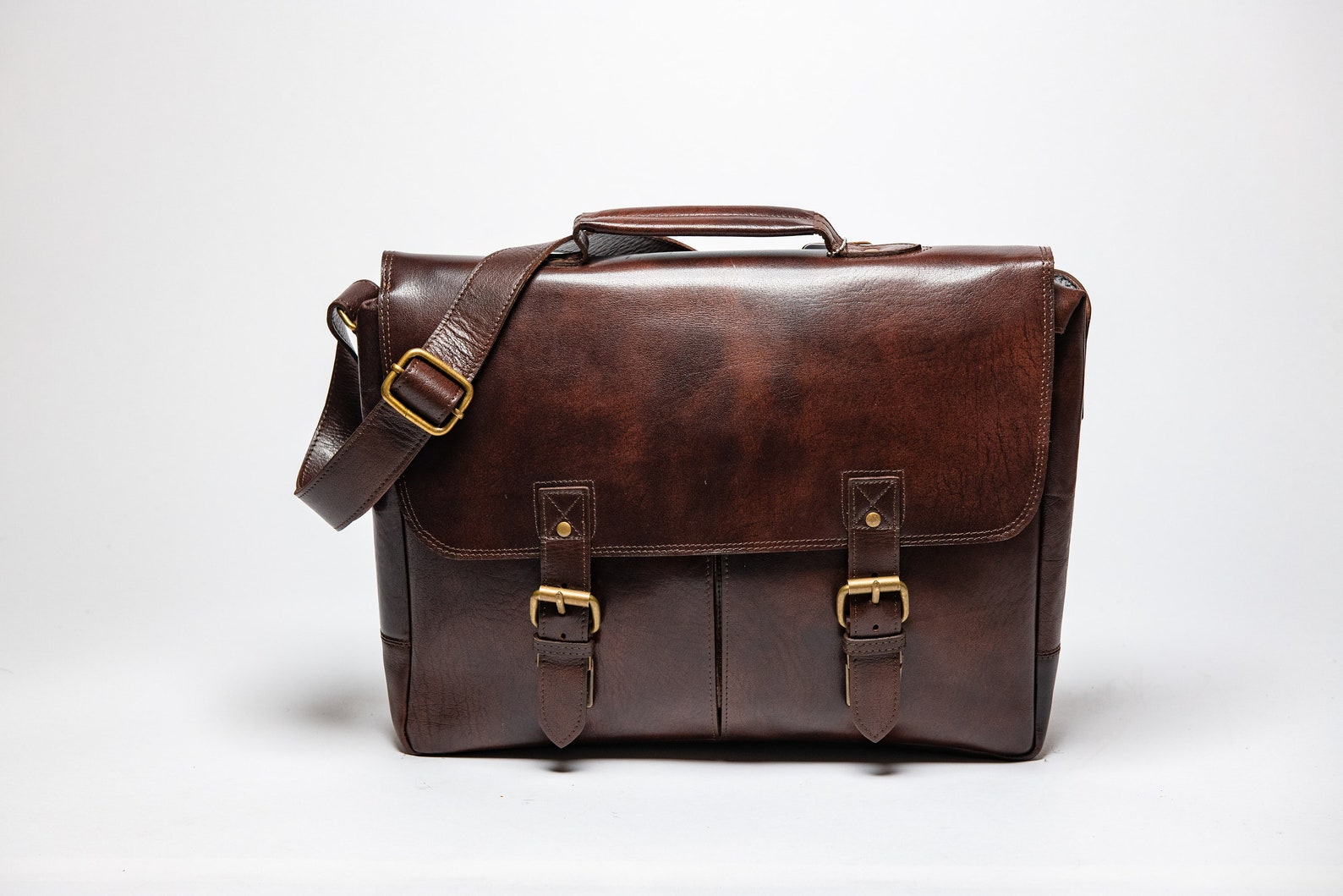 Leather Briefcase for Men Full Grain Leather Messenger Bag | Etsy