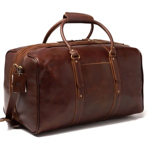 Full Grain Leather Duffle Bag, Personalized Leather Duffel Travel Weekender Luggage Overnight Bag, Christmas Gifts For Him, Monogram Bag image 6