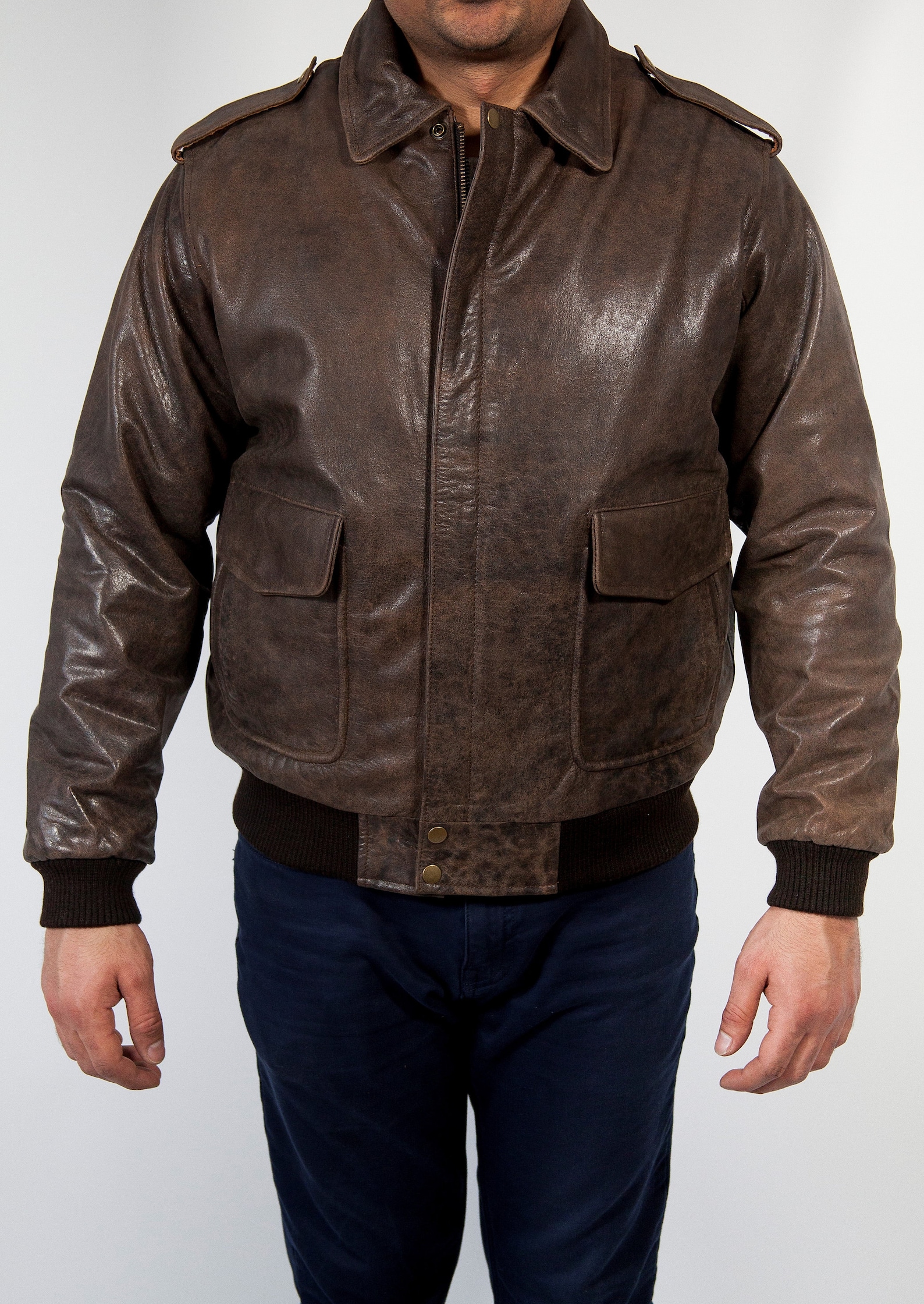 Pilot Leather Jacket Men, Aviator Leather Jacket Men, Brown Cowhide ...