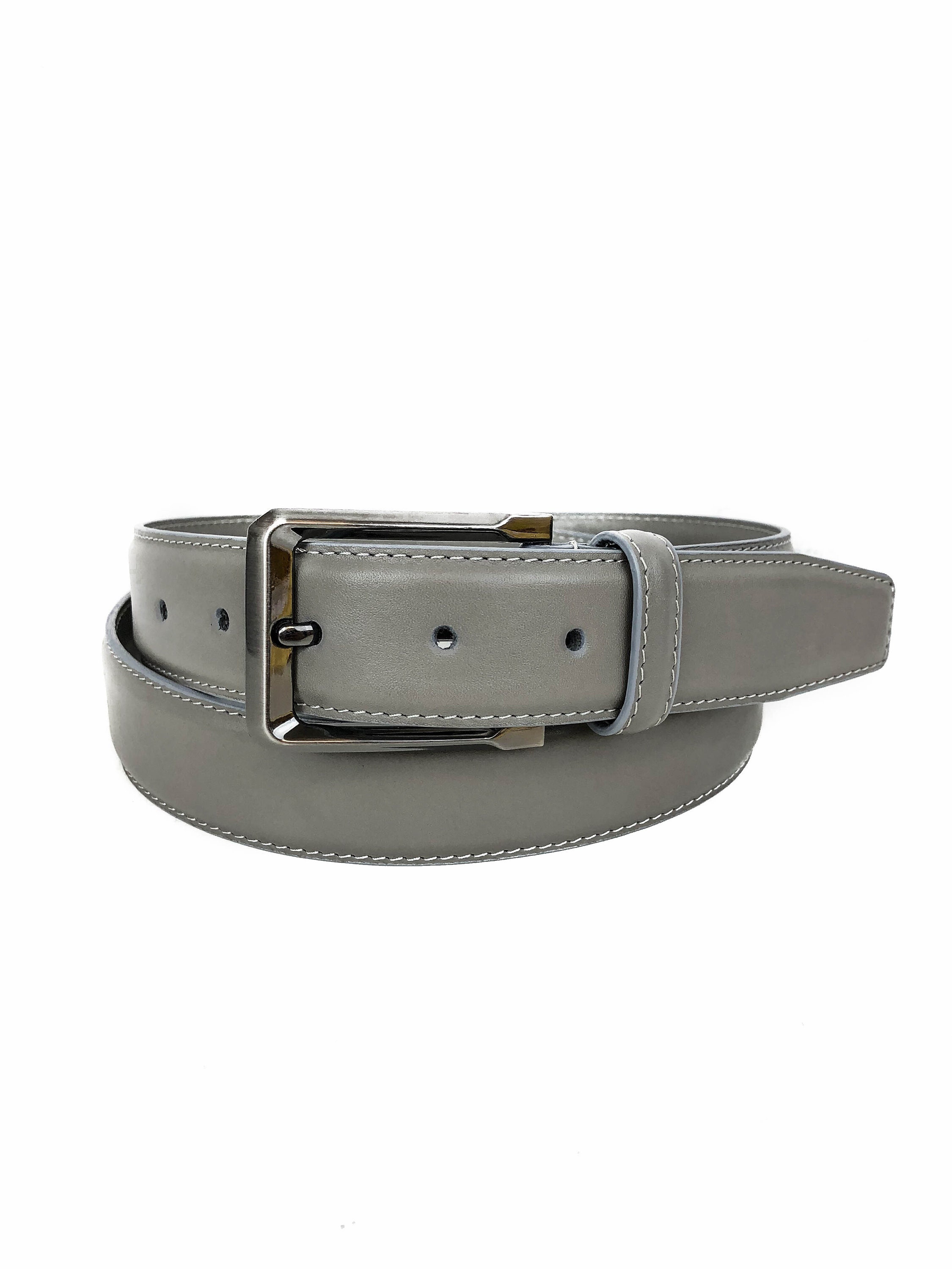 Men's Gray Leather Belt - Monogrammed Silver Buckle