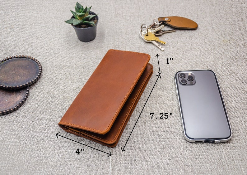 Personalized Leathet Wallet Women, Full Grain Leather Long Wallet with ID and Phone Compartment, Gifts For Her image 3