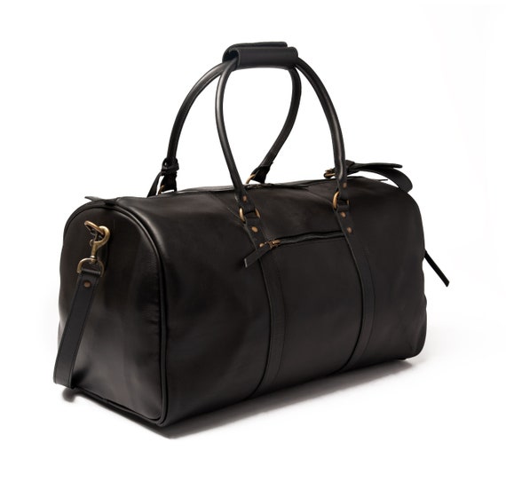 Men's Weekend Bag, Black Leather Duffle - Keepall 50