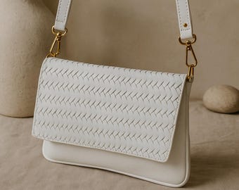 White Leather Clutch for Women – Handmade Bridal Crossbody Purse