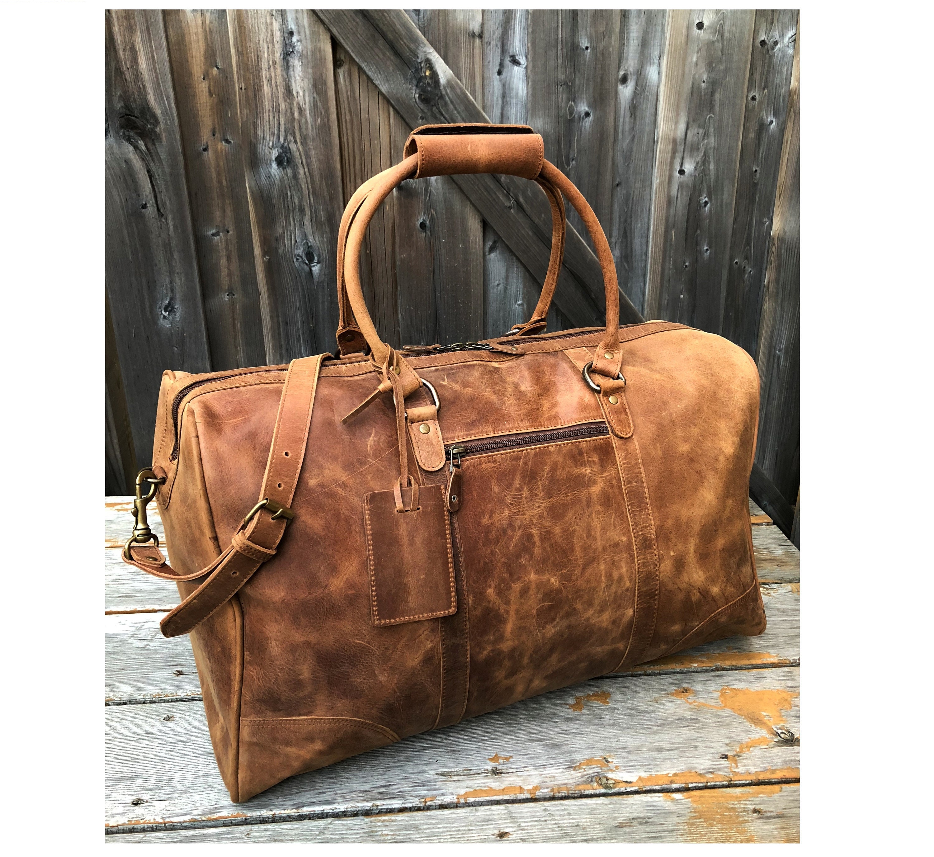 monogrammed leather duffle