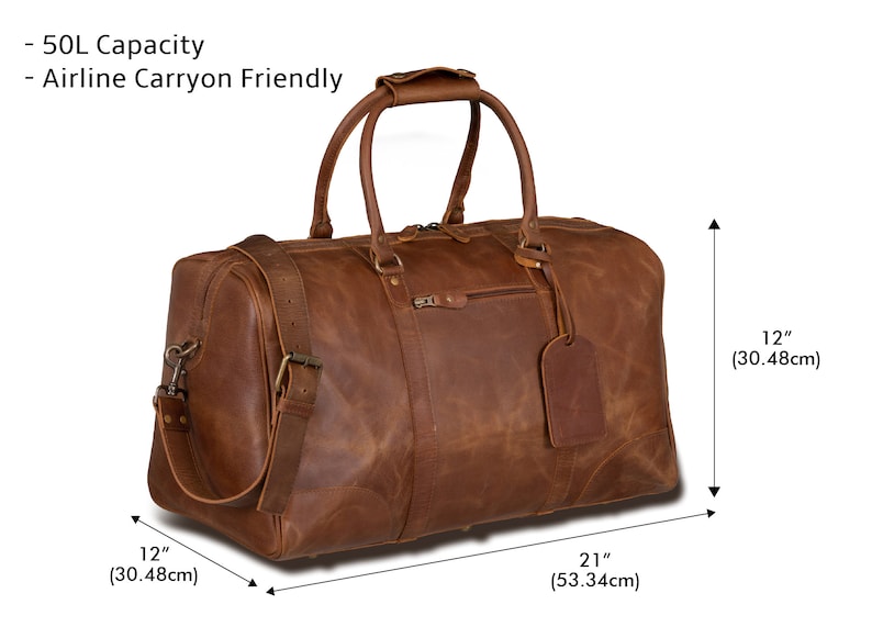 Personalized Leather Duffle Bag Men Monogram Duffel Full Grain Leather Weekender Travel Bag Groomsmen Gift Christmas Gifts for Him Boyfriend image 7