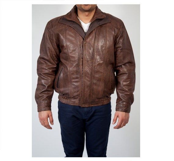 Buy Leather Bomber Jacket Men Lamb Leather Jacket Double Collar Online in  India 