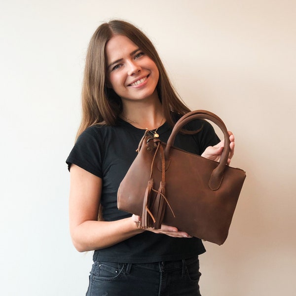 Lederhandtasche, Minimalistische Tragetasche Crossbody, Vollnarbenleder Geldbörse Schultertasche, Leder-Jubiläumsgeschenke für Sie, Valentinstag