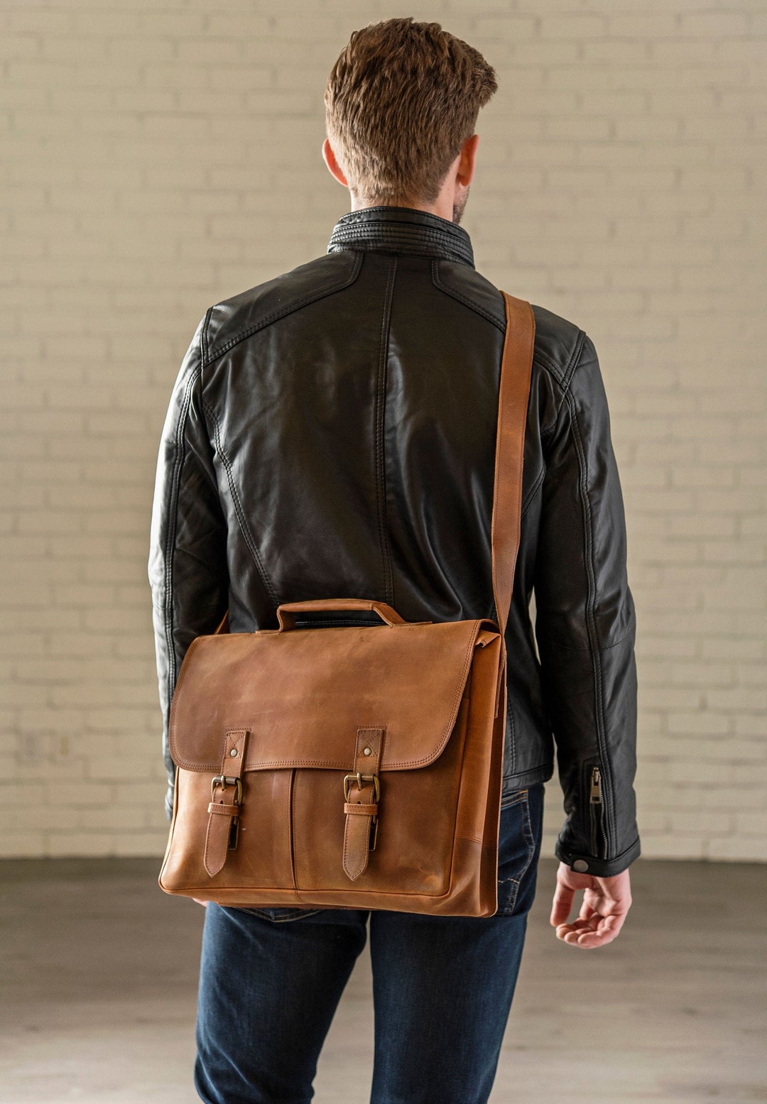 Genuine Leather Men's Shoulder Bag Vintage Small Flap Messenger