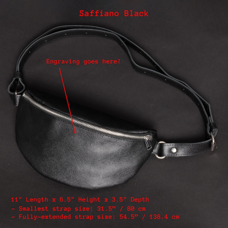 Leather Bumbag For Women Monogrammed Fanny Pack Full Grain Leather Belt Bag Personalized Hip Bag Christmas Gifts Anniversary Gifts For Her Saffiano Black