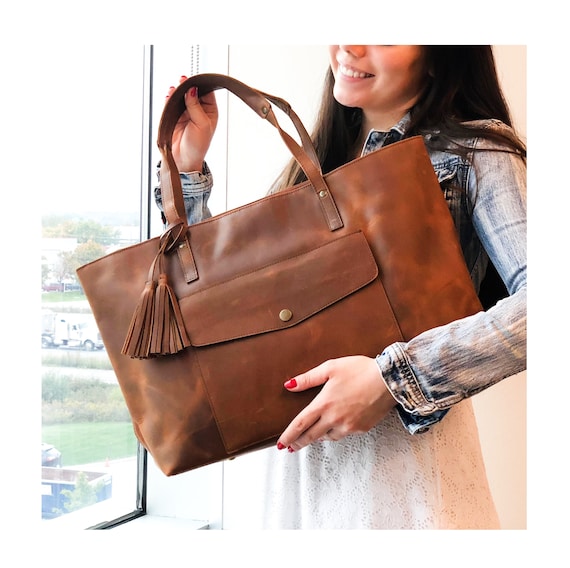 Leather Tote With Zipper Personalized Handbag Purse for Women Leather Laptop Bag Leather Carryall Bag Christmas Gifts for Her Hides Etsy