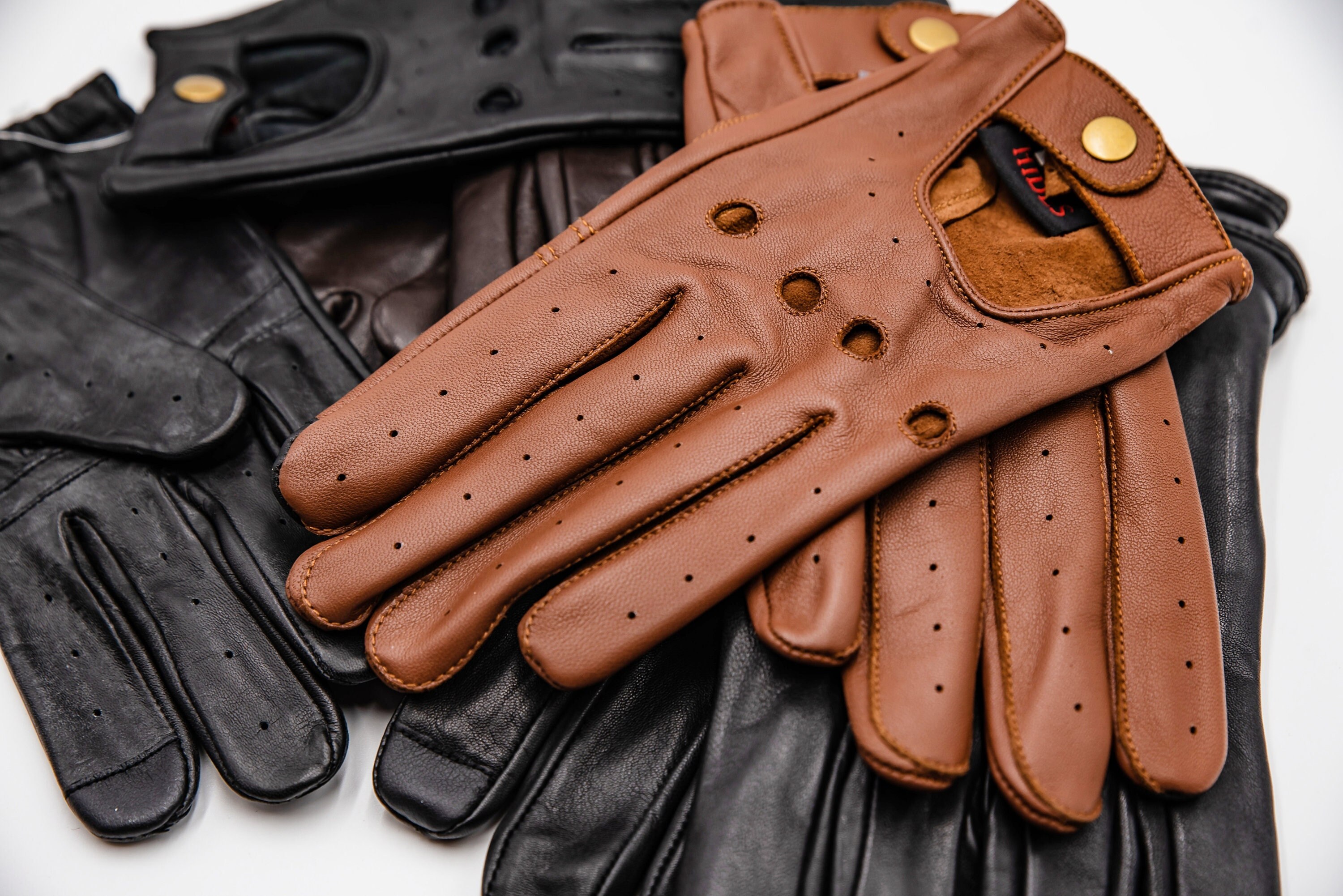 Mens Transporter Genuine Soft Lambskin Aniline Leather Driving Gloves Brown 