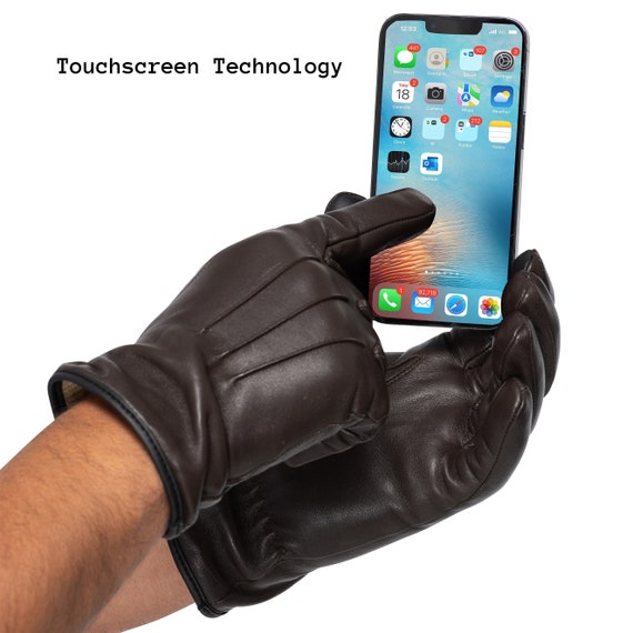Guanti Invernali Da Uomo Touchscreen In Pelle – Marroni, Foderati In Pile, Taglia Unica