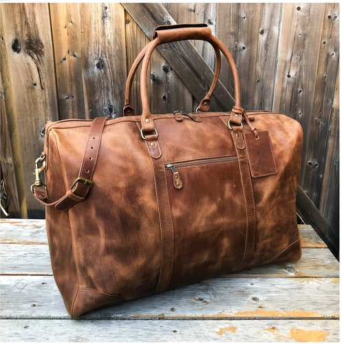 Leather Duffle Bag Men Personalized Military Style Travel Etsy
